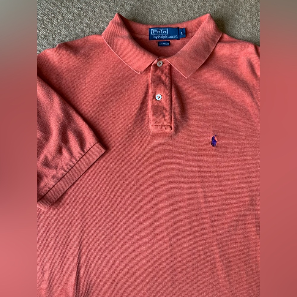 Men's Large Ralph Lauren Polo Orange 100% Cotton Short Sleeve Golf Shirt‎